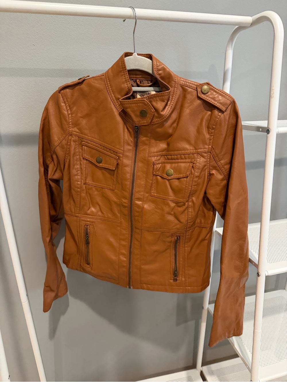 Women's Tan Faux Leather Jacket